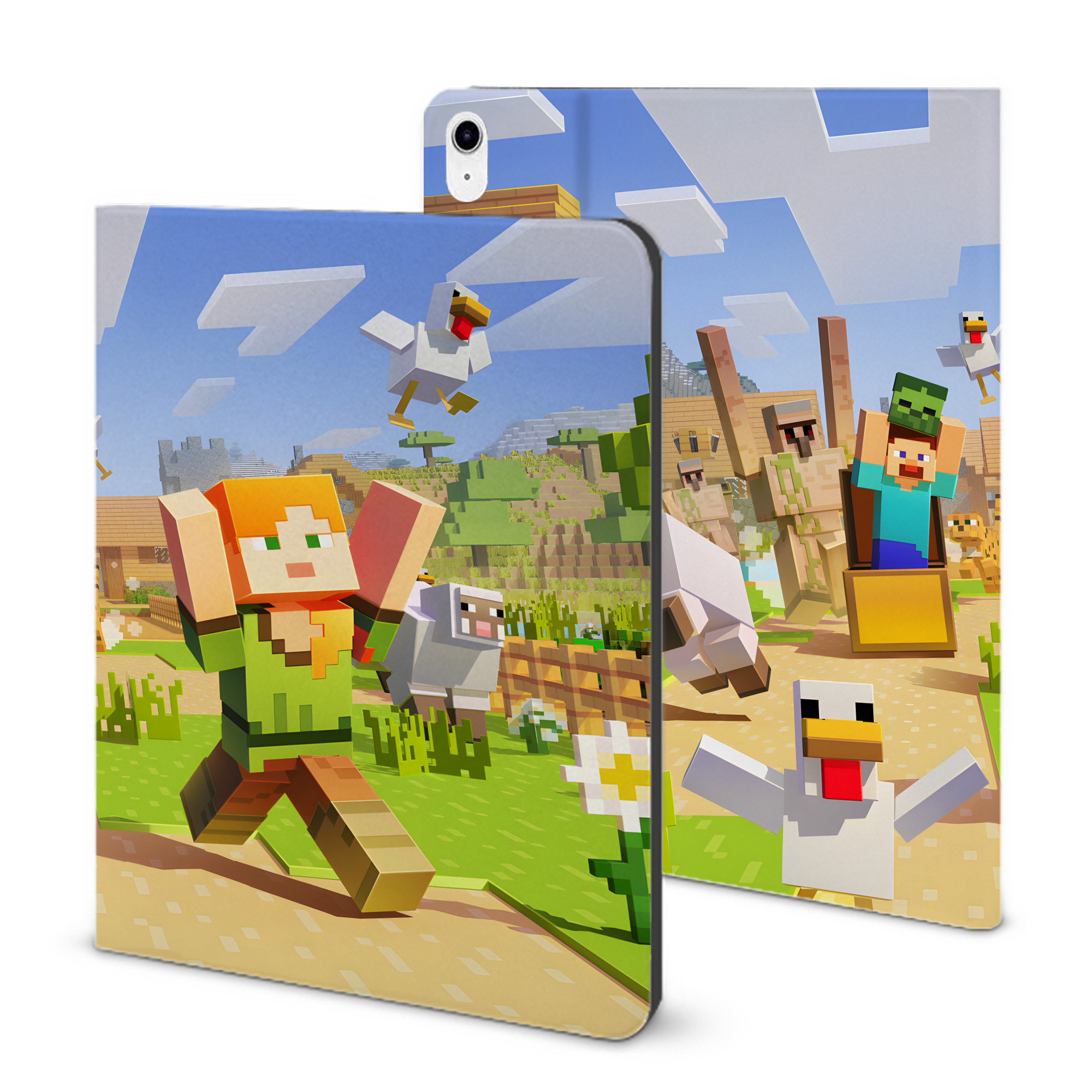 （画像用） マインクラフト ブロックの世界 Minecraft MC Block world IPad ケース ブック型 PUレザー TPU 耐衝撃 軽量 薄型 ペン収納なし 全面保護 IPad 各モデル対応